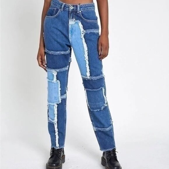 The Ragged Priest Jeans Patchwork Tapered Mom Jeans 30 Raw Hem - Picture 1 of 15